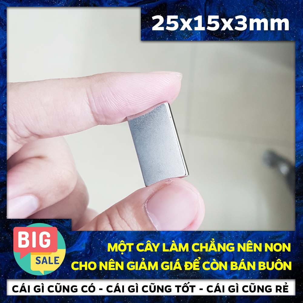 7 Viên Nam châm vĩnh cửu siêu hít mạ Nikel 25x15x3mm