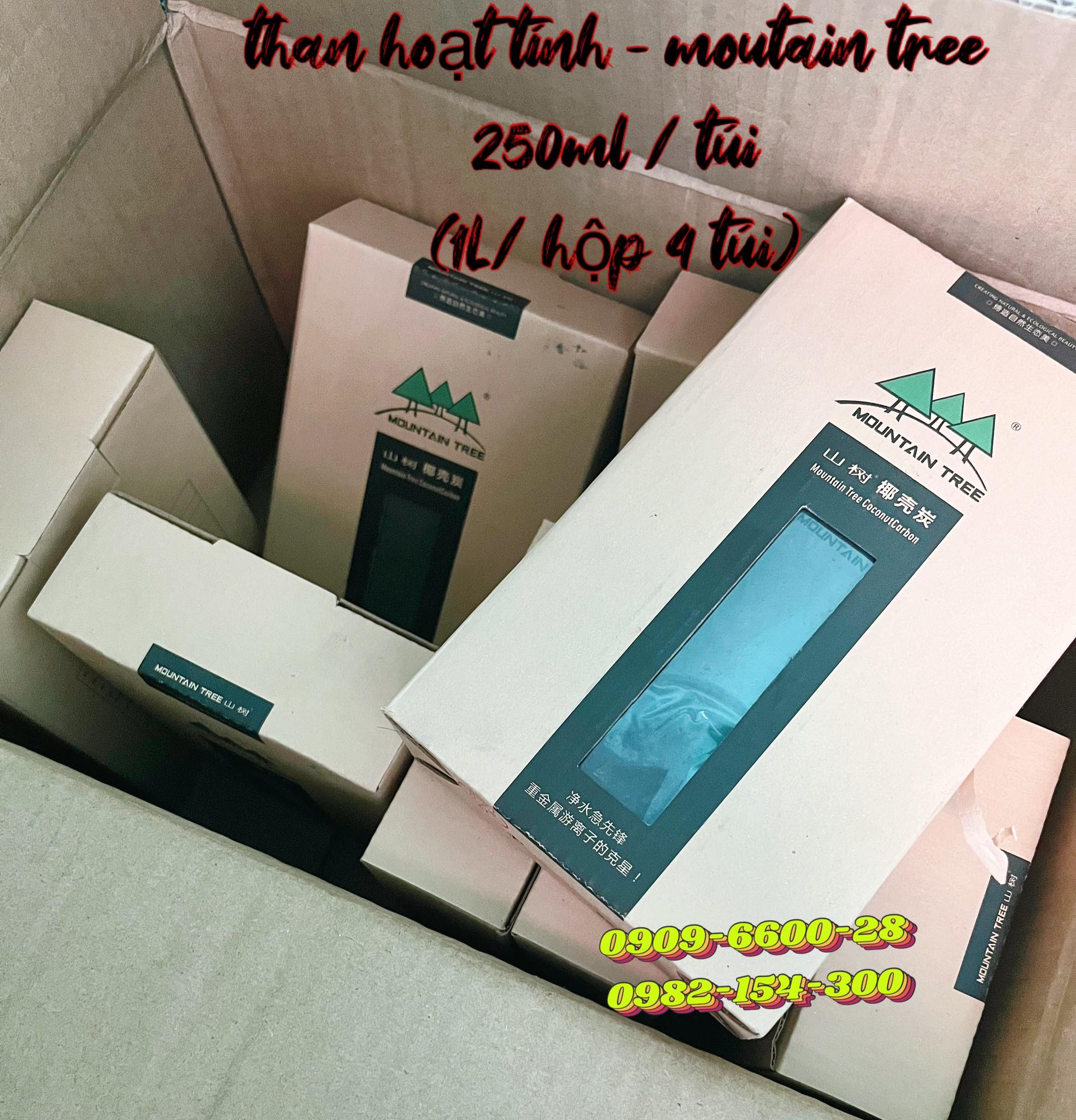 Than hoạt tính lọc nước cao cấp cho bể cá cảnh Mountain Tree Coconut Carbon khử độc hồ cá - túi 250 ML - hộp 1L/ 4 túi