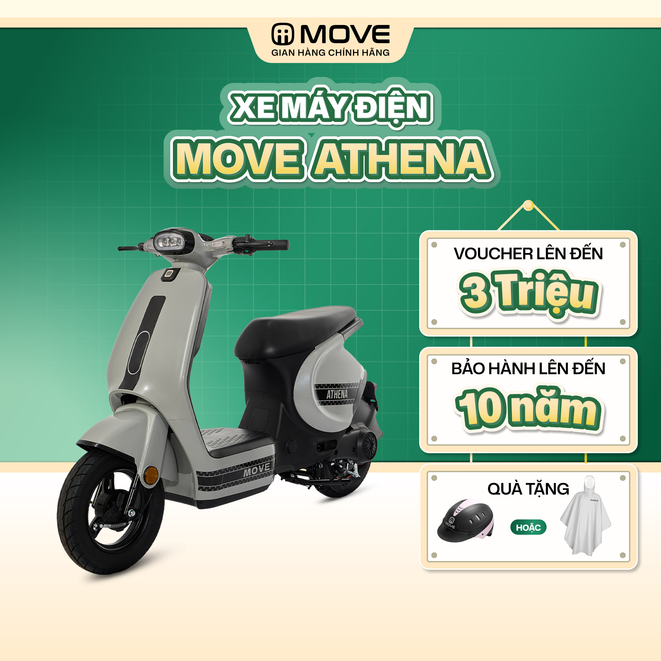 [GIAO TOÀN QUỐC] Xe Máy Điện MOVE ATHENA - Đi tới 70km/sạc, Học Sinh, Sinh Viên