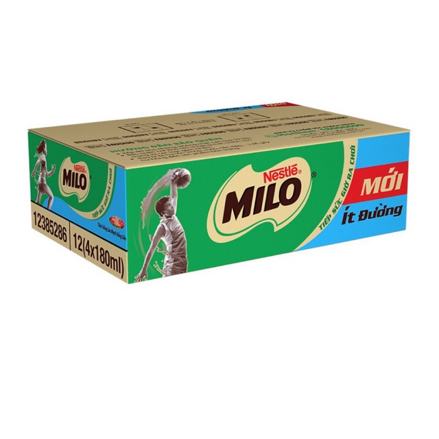 Thùng 48 Hộp Sữa lúa mạch Milo Active Go ÍT ĐƯỜNG 180ml