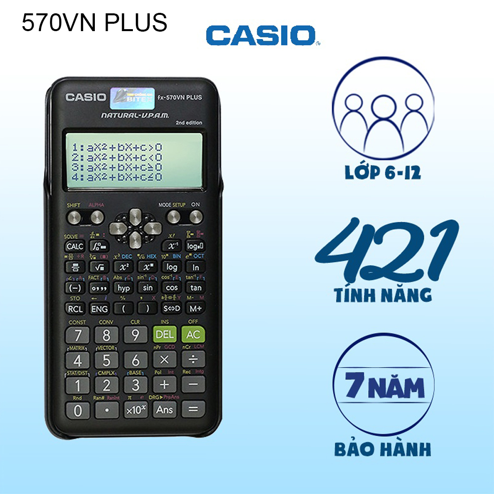 Máy tính Casio FX570VN Plus dành cho học sinh cấp 2 và cấp 3 chuyên dụng phòng thi và thi đại học BH 7 năm 1 đổi 1.