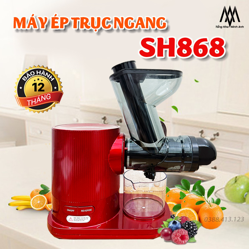 Máy ép trục ngang sh868 -7 cấp độ - cổ phễu to - vắt kiệt bã - máy ép chậm sh-868 - máy ép trái cây thế hệ mới