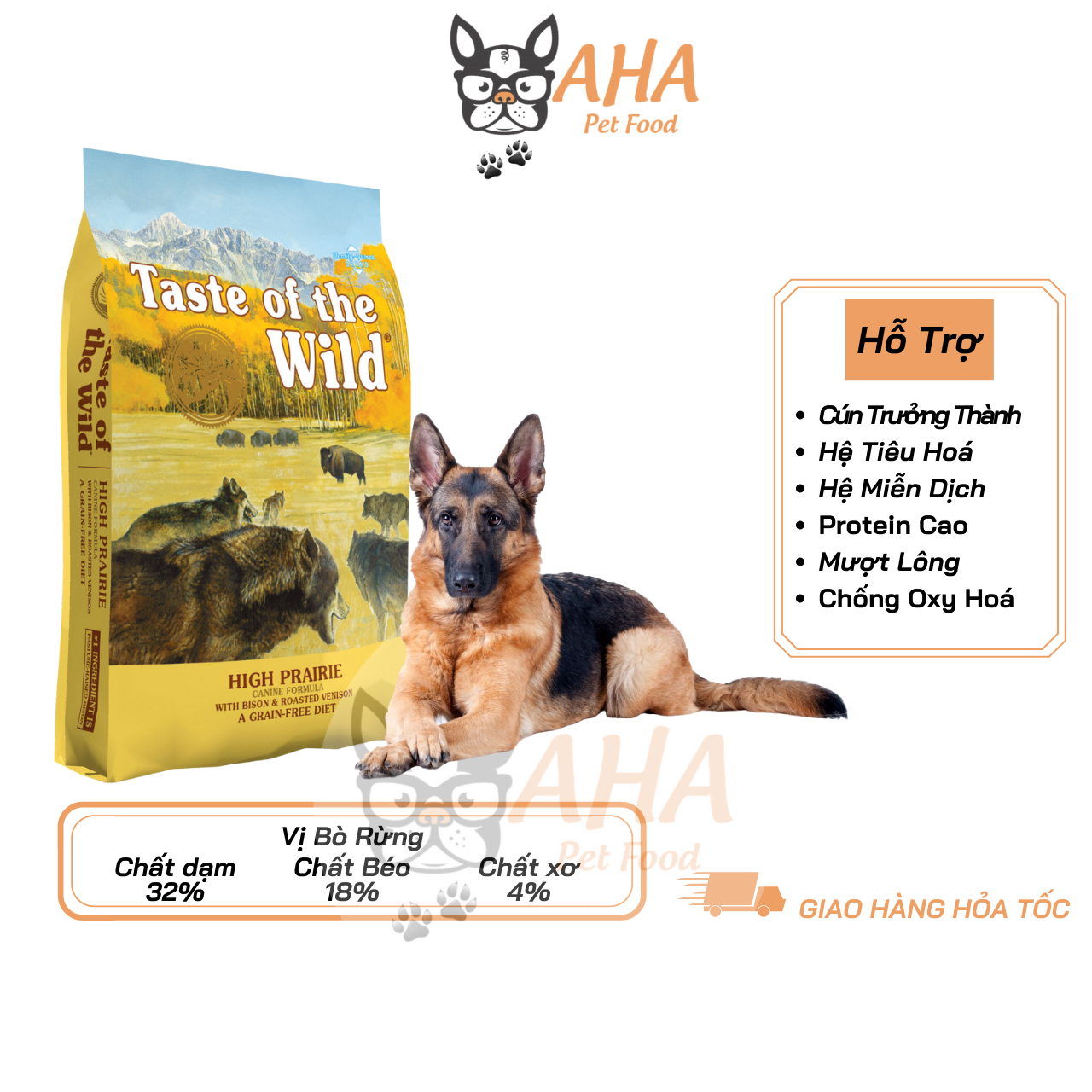 Thức Ăn Cho Chó Becgie - Taste Of The Wild - High Praire Bò Rừng Nai Nướng Trái Cây Rau Củ Quả Da Lông Bóng Mượt Hệ Miễn Dịch & Hệ Tiêu Hoá Khoẻ Mạnh Men Vi Sinh Đường Ruột - ahapetfood