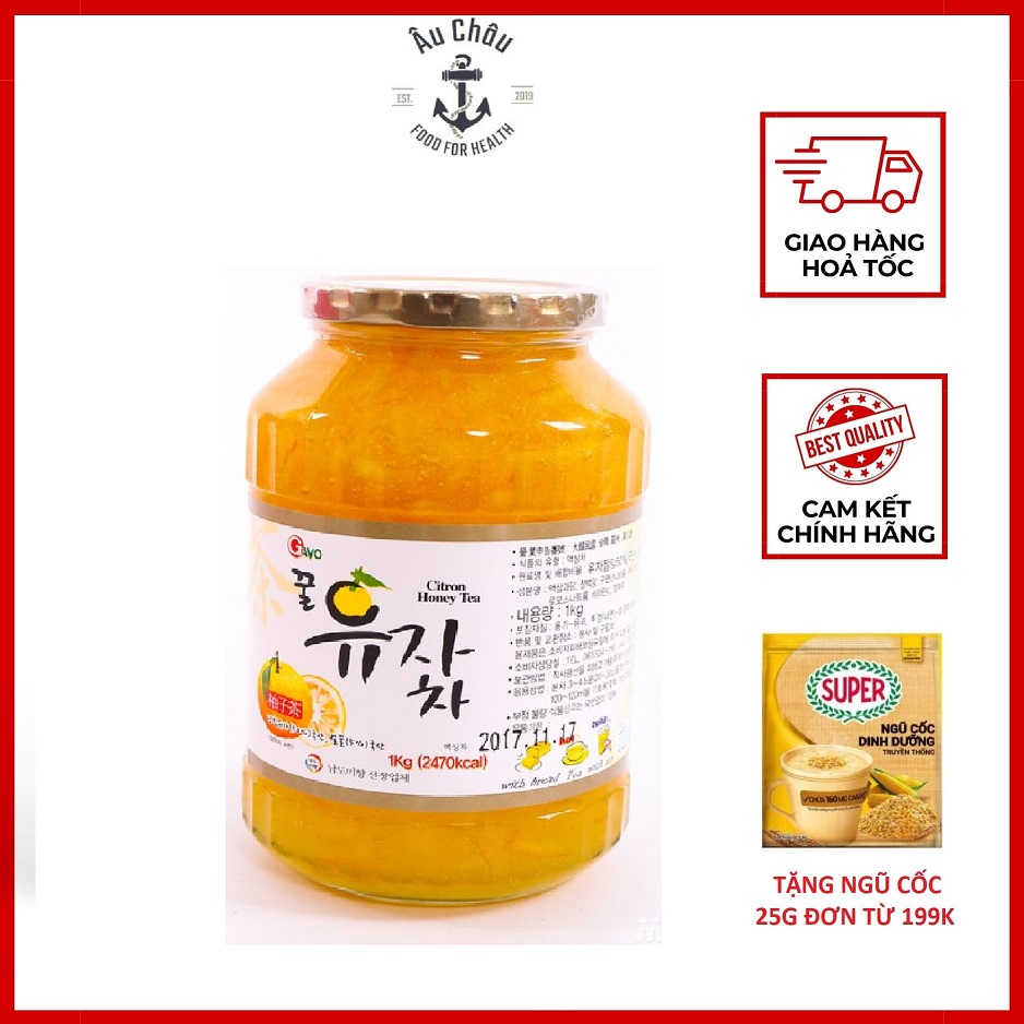 CHÍNH HÃNG MẬT ONG CHANH ĐÀO HÀN QUỐC GAVO 1KG NGUYÊN CHẤT NẮP VÀNG date mới - ÂU CHAU SHOP