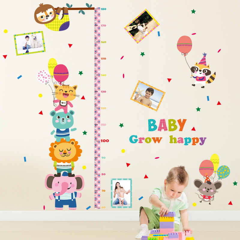 Decal dán tường thước đo chiều cao BABY Grow happy kích thước 107x136cm