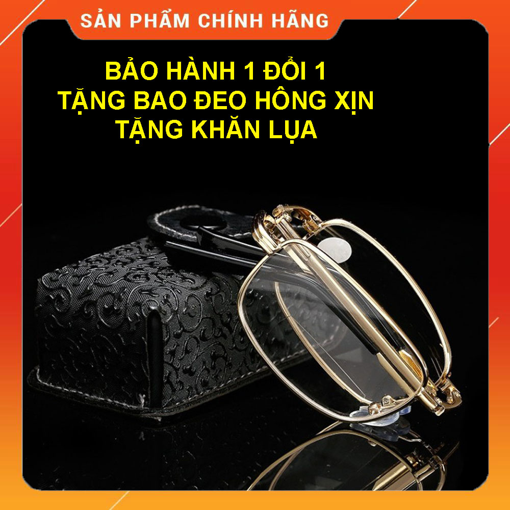 Kính lão thị viễn thị  gập gọn +1.00 đến +4.00 gọng hợp kim titan màu gold  loại tốt sáng rõ
