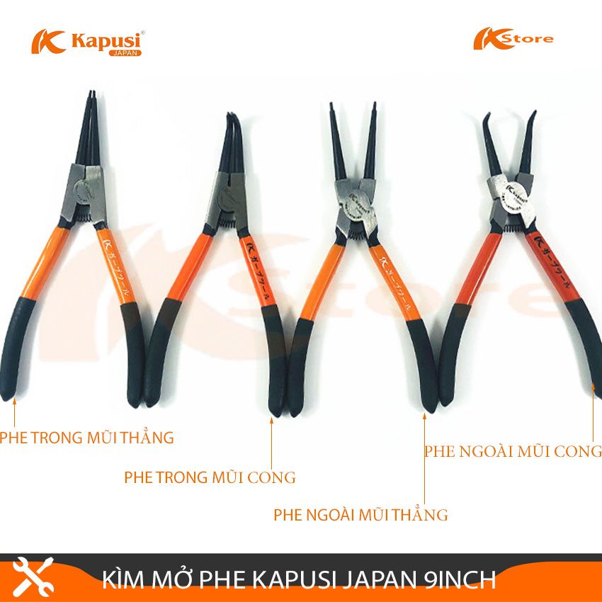 TỔNG HỢP CÁC MẪU KÌM MỞ PHE KAPUSI JAPAN 9INCH/225MM,KÌM MỞ PHE NGOÀI MŨI THẲNG, KÌM MỞ PHE TRONG MŨI THẲNG, KÌM MỞ PHE NGOÀI MŨI CONG, KÌM MỞ PHE TRONG MŨI CONG