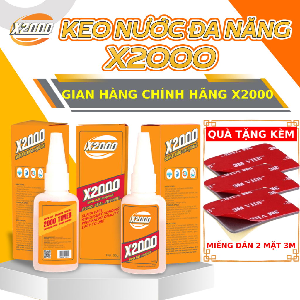 Keo Dán X2000 Siêu Dính, Keo Dán Đa Năng Dán Tất Cả Vật Liệu Bằng Gỗ, Vải, Gốm Sứ, Nhựa An Toàn Với Da Tay (Dạng nước)