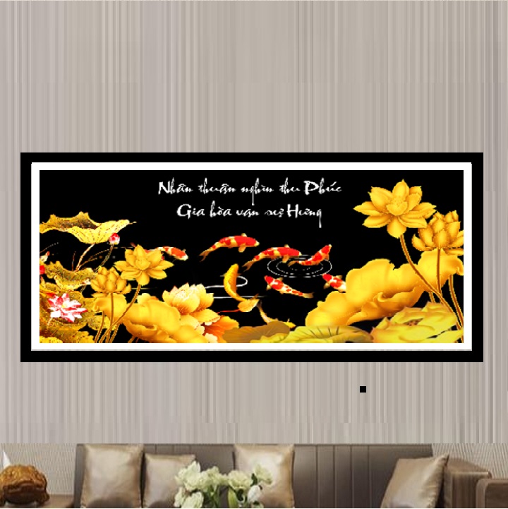 Tranh thêu chữ thập Cá chép ven vàng Gia hòa vạn sự hưng LV3379 - Tự thêu