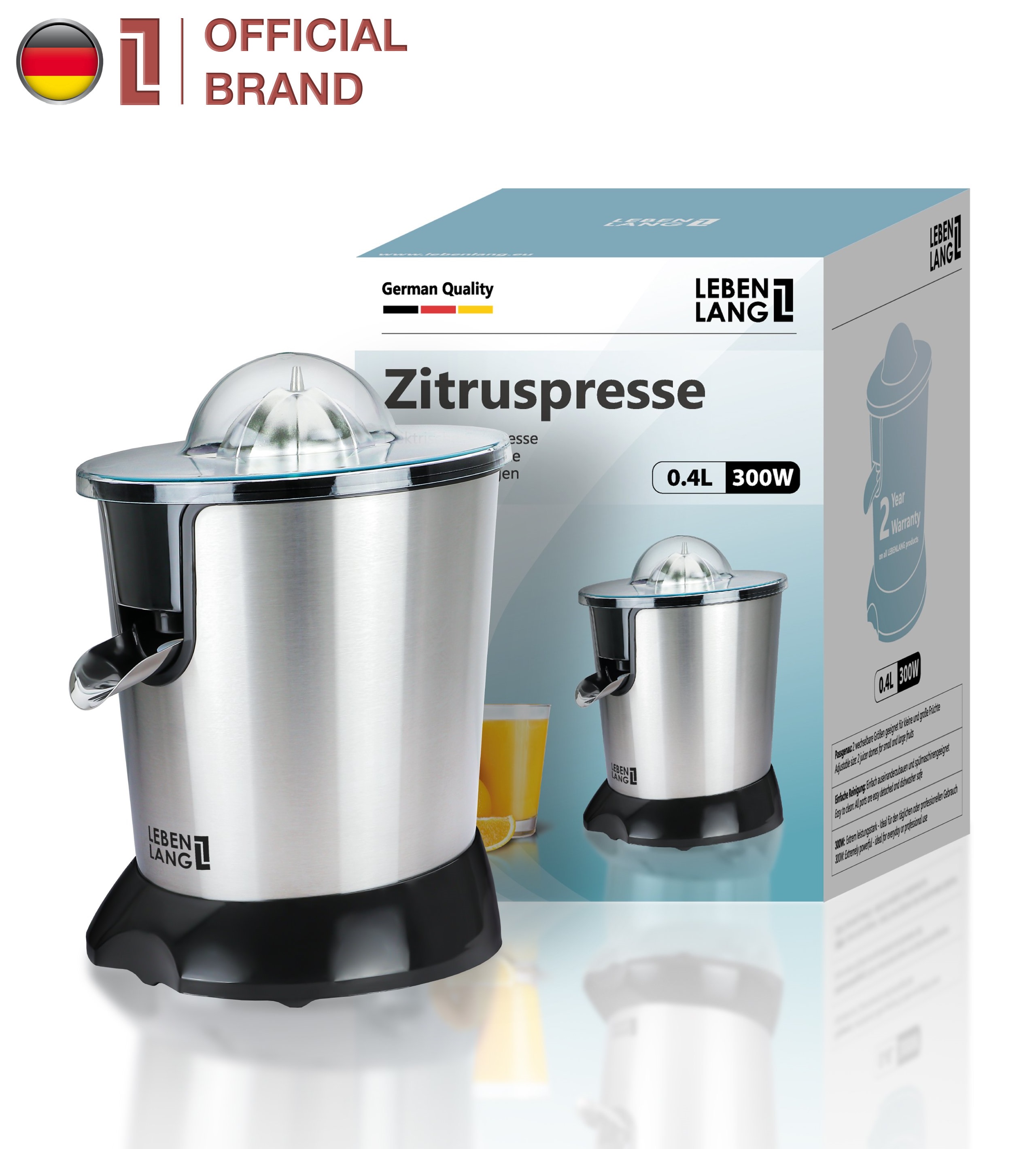 [Duy nhất 23.08 - Voucher 15% ĐƠN TỪ 149k MAX 250K] Máy vắt cam LEBENLANG LBC386 nón vắt inox 304, công suất 300W, dung tích 400ml -  hàng chính hãng