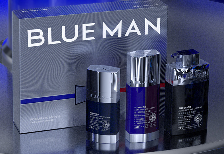 Bộ sản phẩm chăm sóc da, loại bỏ mụn và kiềm dầu cho nam BLUEMAN
