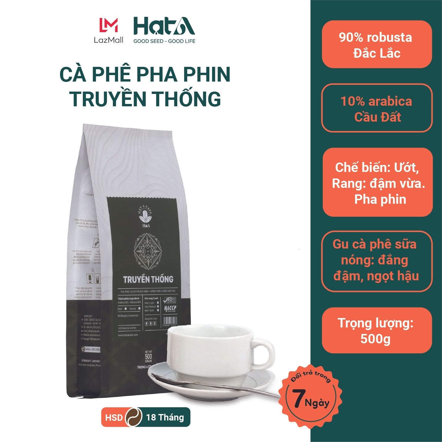 Cà Phê Pha Phin Truyền Thống HẠT A Túi 500G - Gu Pha Phin Cà Phê Sữa Nóng- Hương thơm-Vị đậm-Ngọt Hậu