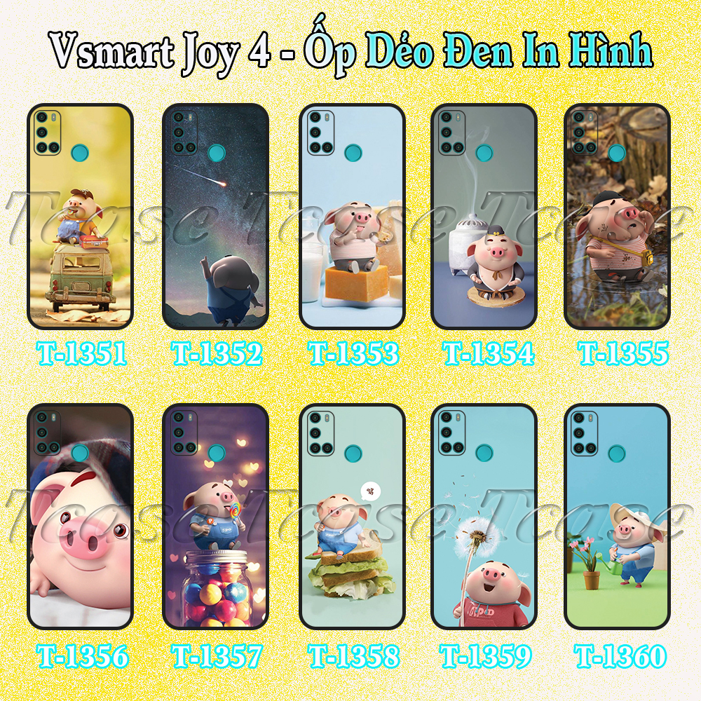 [HCM]Ốp lưng Vsmart Joy 4 - Ốp dẻo đen in hình Chú heo ngộ nghĩnh đáng yêu