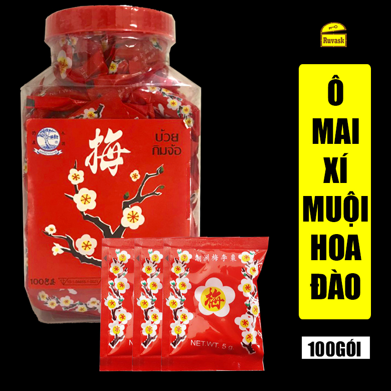 Ô Mai Xí Muội Hoa Đào Tuổi Thơ Thái Lan Hộp 100 Gói - Kẹo Xí Muội Hoa Mai, Kẹo Ô Mai, Xí Muội Chua Ngọt 1 Hủ- Ruvask