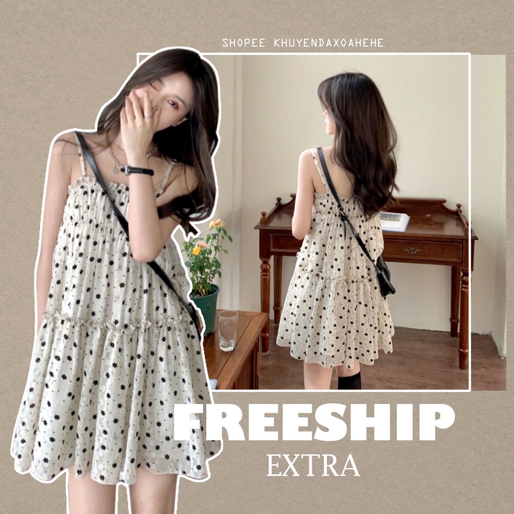 V003 Váy 2 dây Babydoll BBD hoa nhí đáng yêu dáng lỡ kiểu dáng Hàn Quốc, đầm tiểu thư công chúa ulzzang voan nữ tính