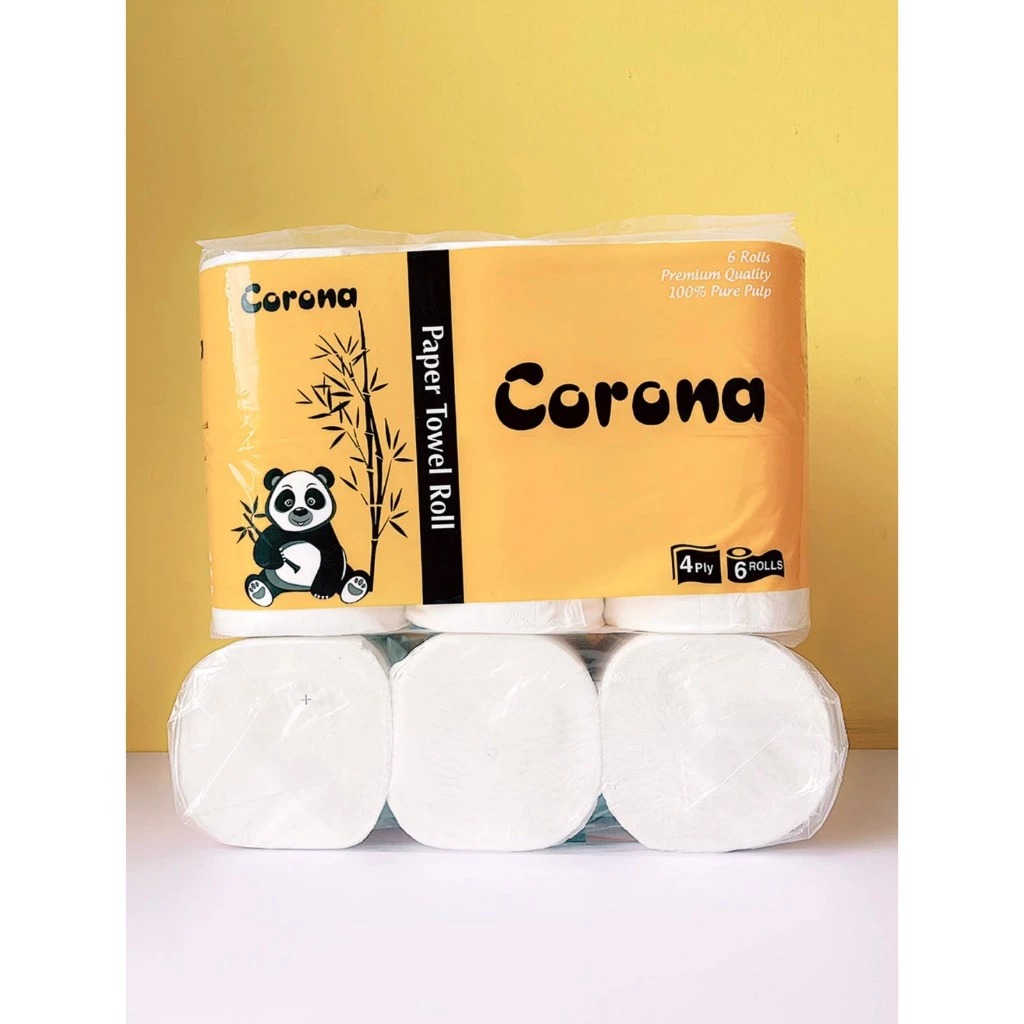 Giấy Cuộn Vệ sinh gấu trúc Corona chính hãng, không lõi 6 cuộn/lốc, siêu dày 4 lớp - PinPinShop1