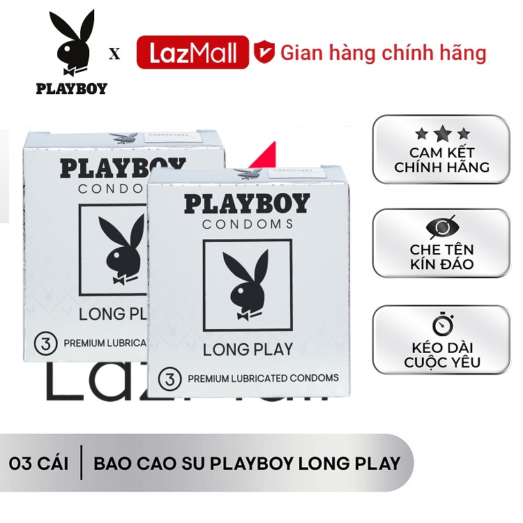 Bộ 2 Hộp Bao cao su Playboy Long Play 3 bao - Kéo dài thời gian quan hệ.