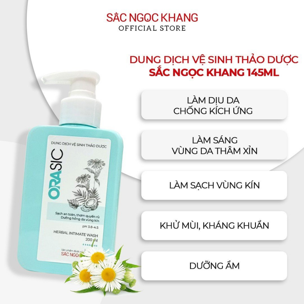 Dung Dịch Vệ Sinh Phụ Nữ ORASIC Sắc Ngọc Khang - Tinh chất lá trầu không, làm sạch khử mùi hôi vùng kín, Dưỡng ẩm da