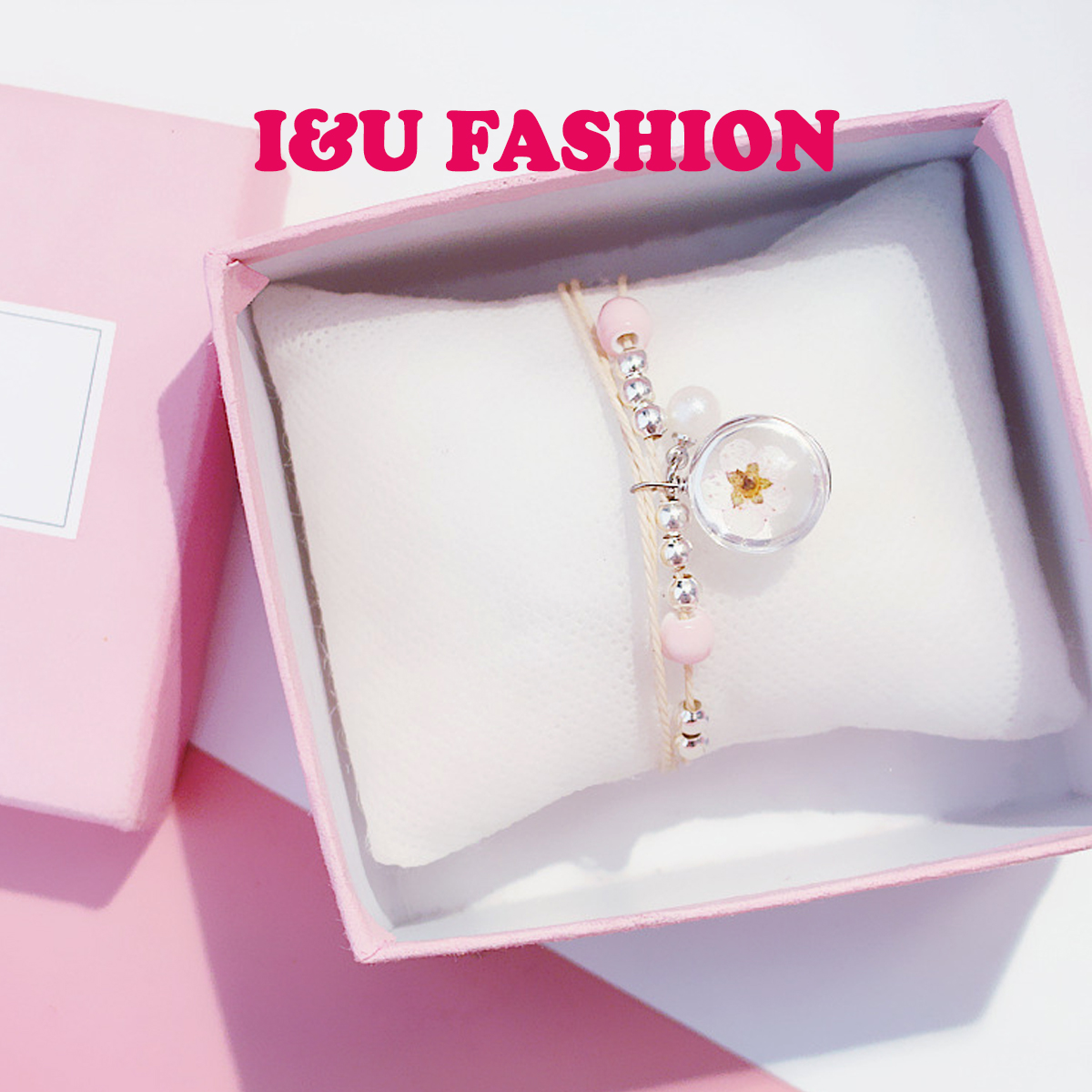 Vòng tay hoa ép Vòng tay cổ trang cổ điển xinh xắn hoa đào màu trắng dạng dây dù gắn hạt siêu xinh dễ thương thời trang cho nữ VT-09