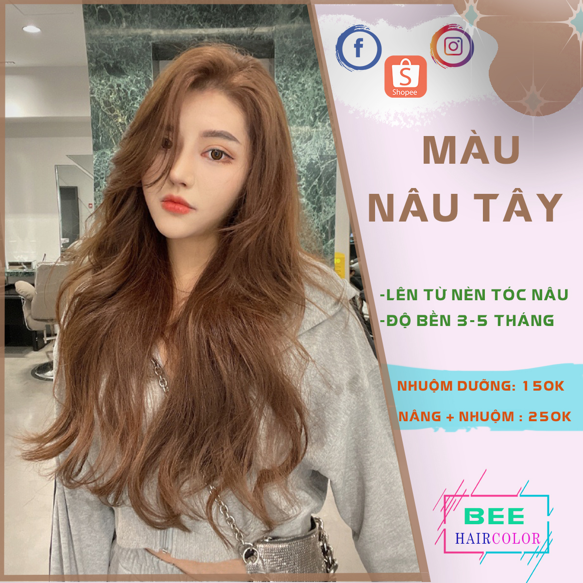 Thuốc nhuộm tóc màu Nâu Tây [ tặng trợ dưỡng + bao tay ]