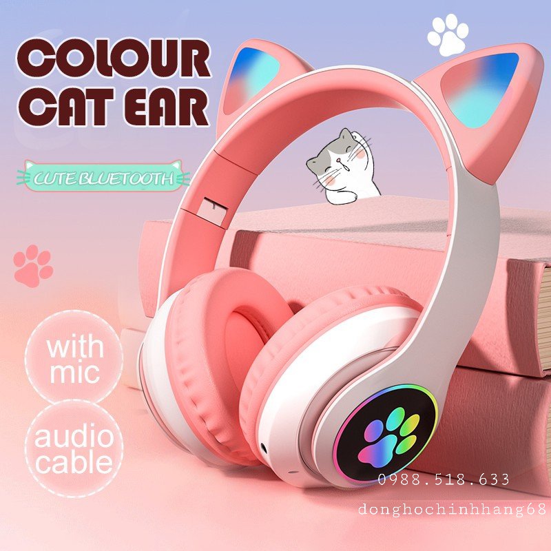 Tai Nghe Tai Mèo Kết Nối Bluetooth Dễ Thương - Tai Nghe Bluetooth Cho Nam Nữ Dễ Thương, Tai Nghe Không Dây Kết Nối Bluetooth, Tai Nghe Mèo Misthy Đeo Khi Livetream, Tai Nghe Mèo Phát Sáng Bảo Hành Đổi Trả 12 Tháng