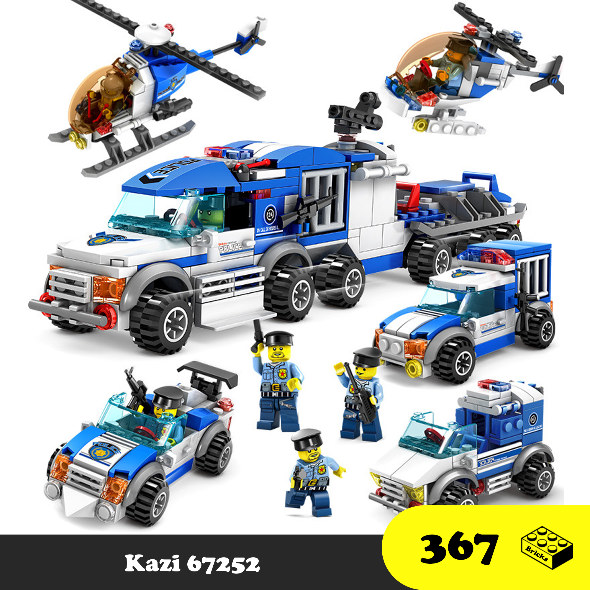 Đồ chơi Lắp Ráp Xe ô tô cảnh sát thành phố, Kazi 67252 Xếp hình thông minh bộ 4 hộp, Ghép hình máy bay, xe cảnh sát [367 mảnh ghép]