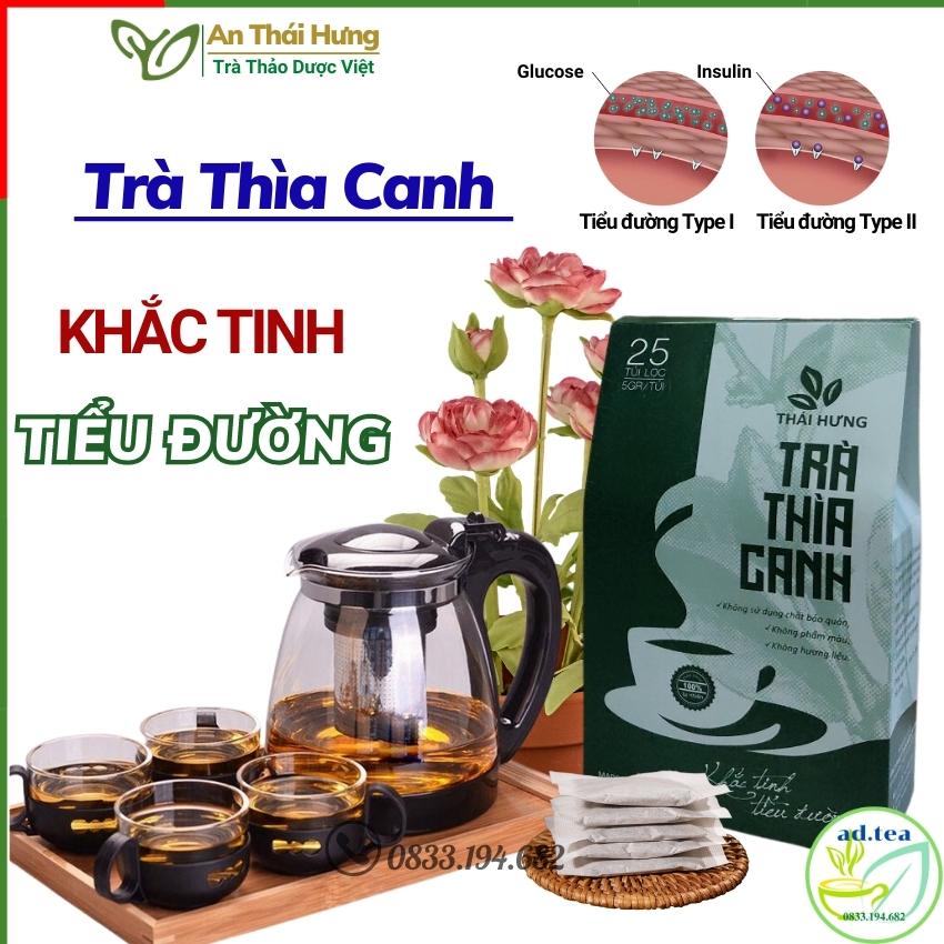 Trà thìa canh Thái Hưng khắc tinh tiểu đường hộp 25 túi lọc 125gam, trà túi lọc thảo dược giúp cân bằng đường huyết tốt cho người bị tiểu đường tuýp 1, tuýp 2