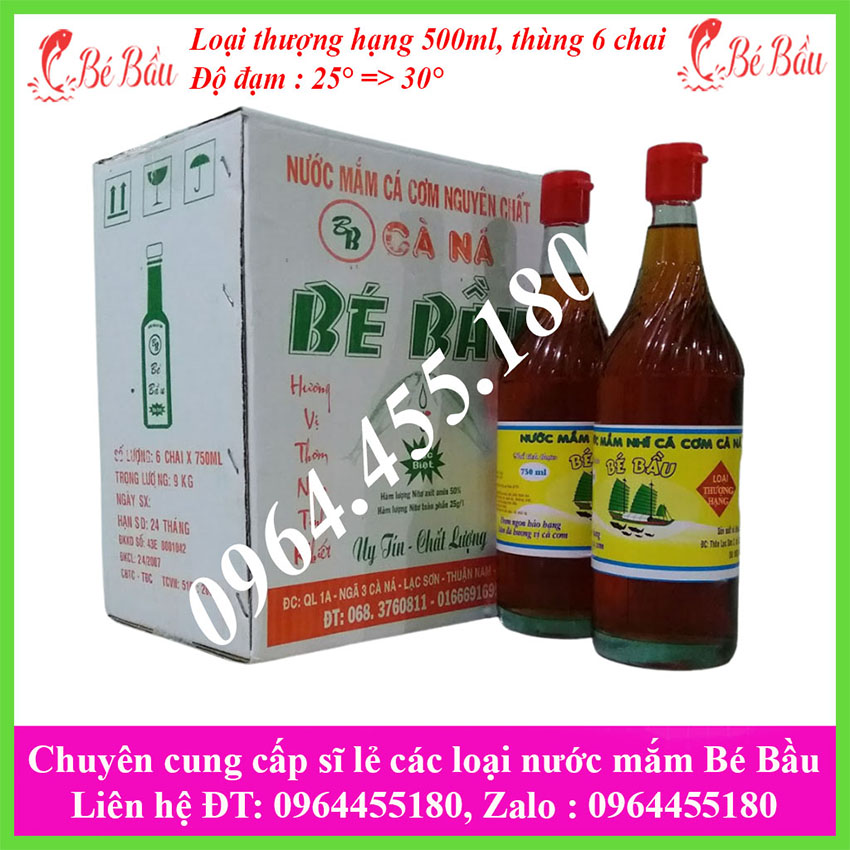 Thùng 6 chai Nước mắm nhỉ cá cơm Bé Bầu loại thượng hạng, chai miễn 750ml