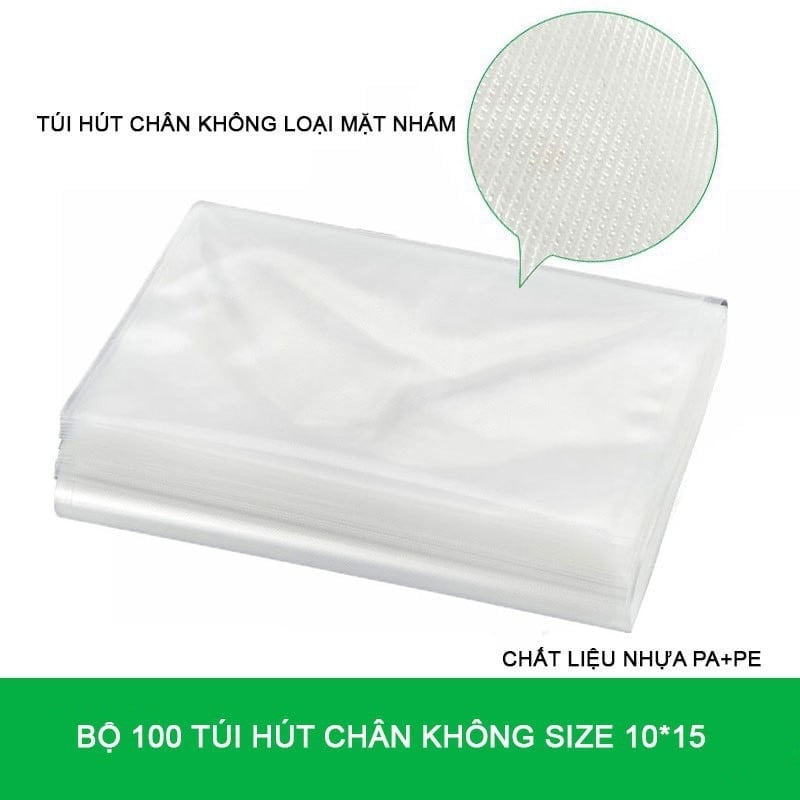 Set 100 túi hút chân không đựng thực phẩm 1 mặt nhán dùng cho máy hút size 17x25cm