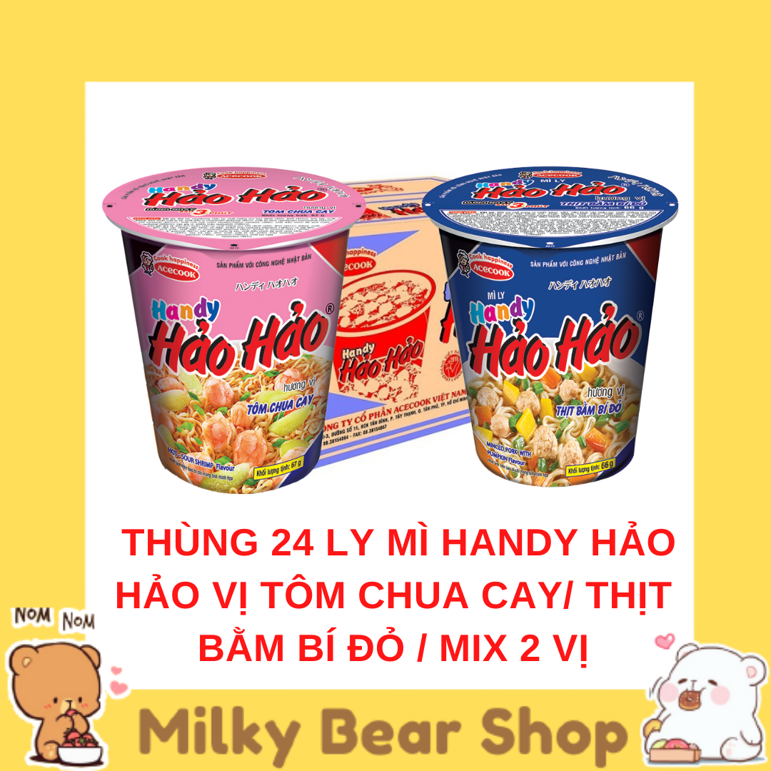 Thùng 24 ly mì handy hảo hảo vị tôm chua cay/ thịt bằm bí đỏ/ mix 2 vị