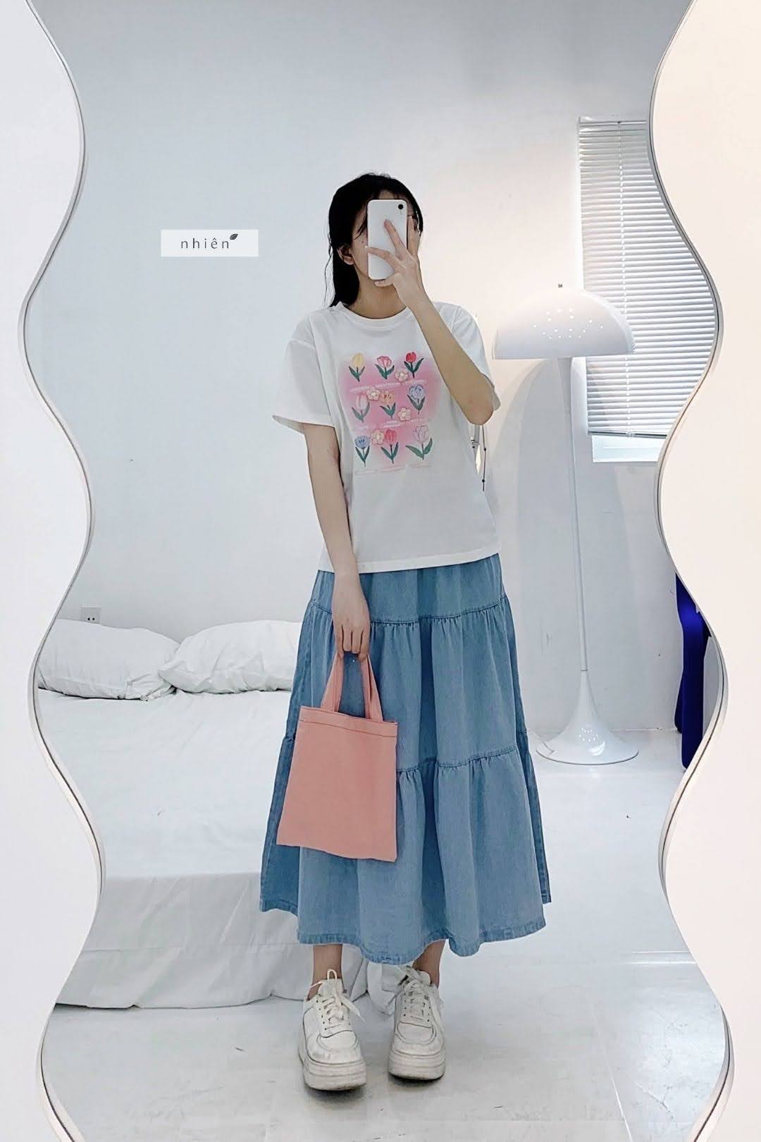 Chân váy tầng jean nữ nhiennhienvinatge BV96
