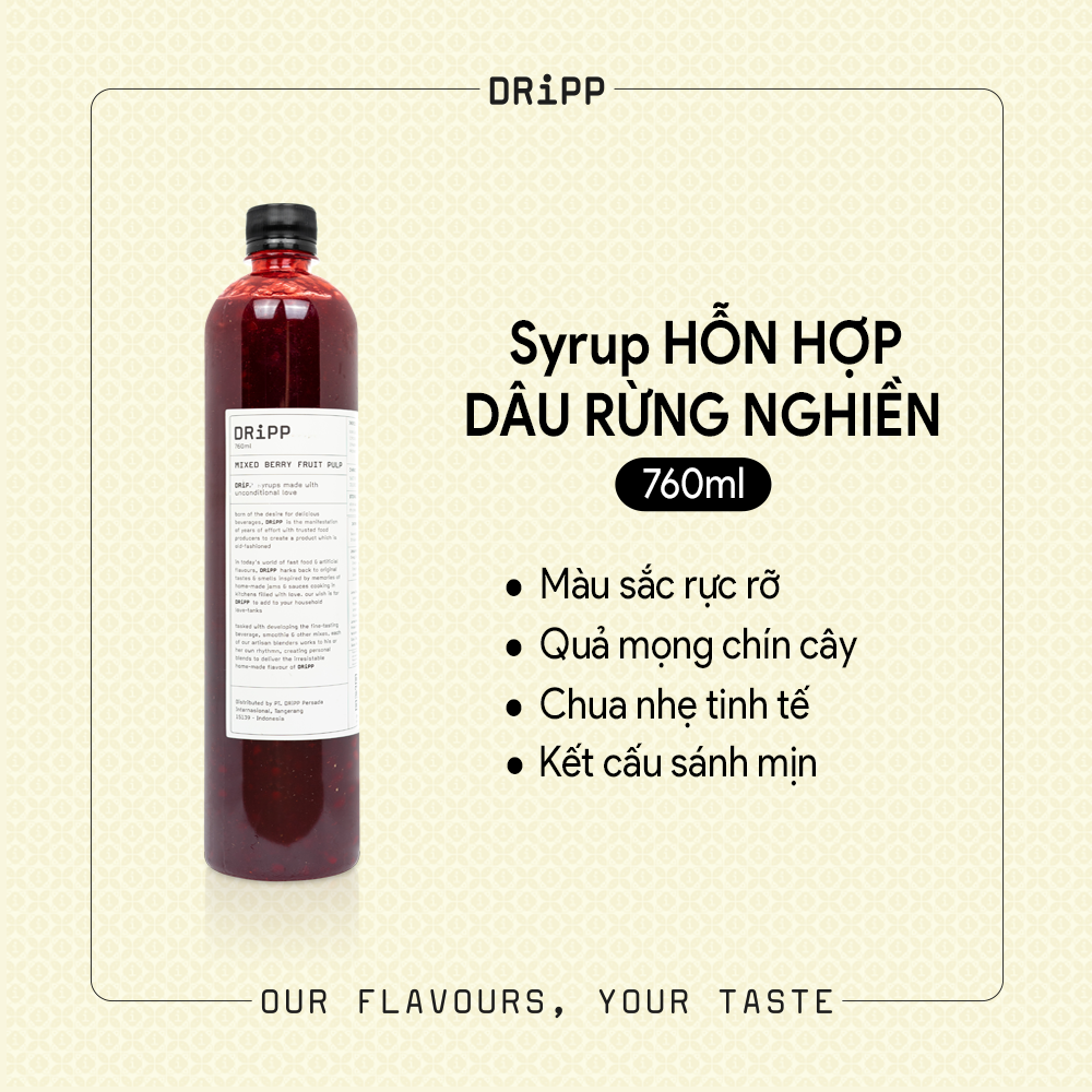 SIRO DRiPP HỖN HỢP DÂU RỪNG NGHIỀN 760ML -  MIXED BERRY FRUIT PULP DRiPP 760ML