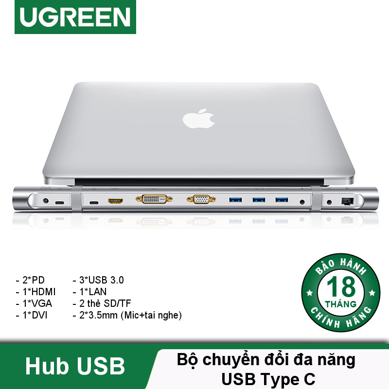 Bộ chuyển đổi đa năng USB type C hỗ trợ 13 cổng đầu ra, cáp dài 0.5m UGREEN MM131 Bộ chuyển đổi đa năng USB type C hỗ trợ 13 cổng đầu ra, cáp dài 0.5m UGREEN MM131
