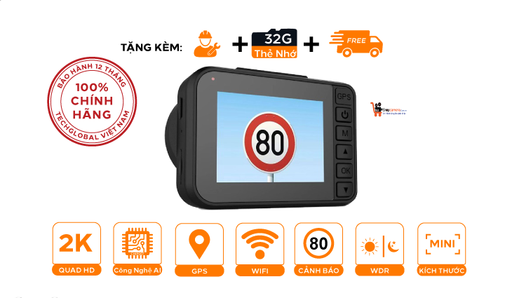 Camera hành trình W8S cảnh báo biển giao thông - tặng thẻ 64Gb