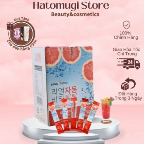 Trà Bưởi Giảm Cân Sanga Real Grapefruit Vita Tok Tok 30 Gói Hàn Quốc Chính Hãng - Bưởi Đỏ Đẹp Da Giữ Dáng -Hatomugi Stor