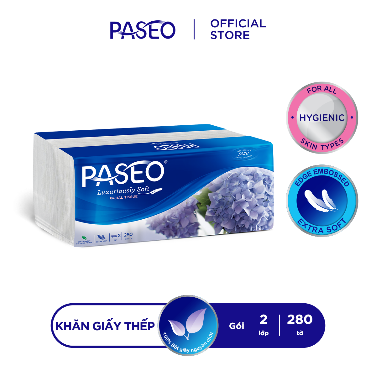 Khăn giấy rút cao cấp Paseo siêu mềm mại (280 tờ 2 lớp)/gói
