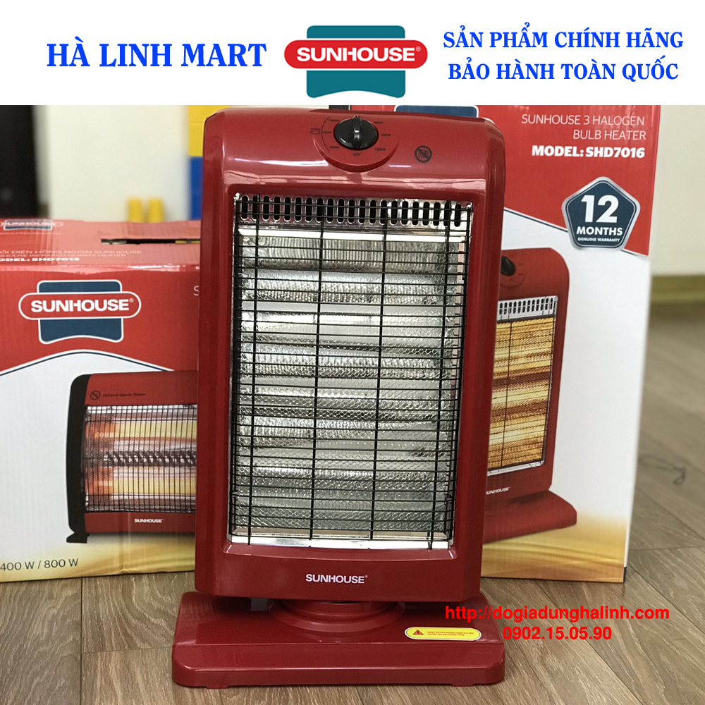Đèn sưởi điện 3 bóng halogen Sunhouse SHD7016, Đèn sưởi cho bé, Đèn sưởi phòng ngủ, Công suất 1200W, Công nghệ sưởi Halogen, không gây khó thở, khô da, tự động ngắt khi nghiêng đổ, chức năng quay tỏa nhiệt rộng, BH 12 tháng