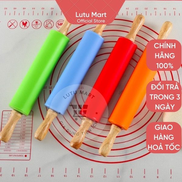 Cây lăn bột , cán bột làm bánh cán gỗ silicon xoay 360 độ - lutu mart