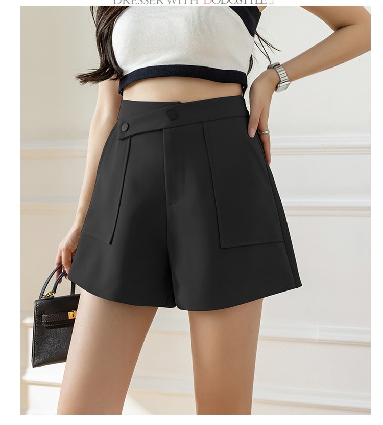 Quần short nữ ống rộng cạp cao F4U lưng cao 2 khuy bấm vải tuyết mưa Q86