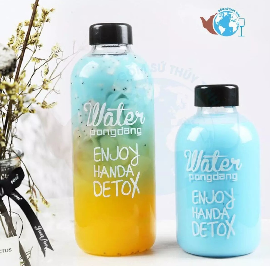 Bình đựng nước DETOX chất liệu nhựa loại 600ml kèm túi đựng xinh xắn