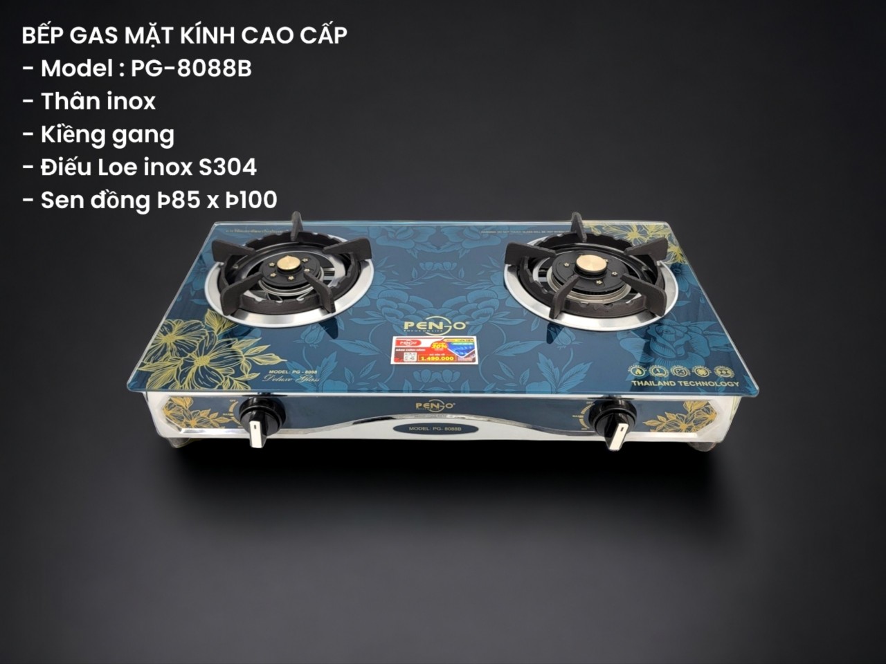 Bếp gas đôi inox thân cao pengo pg-8088b