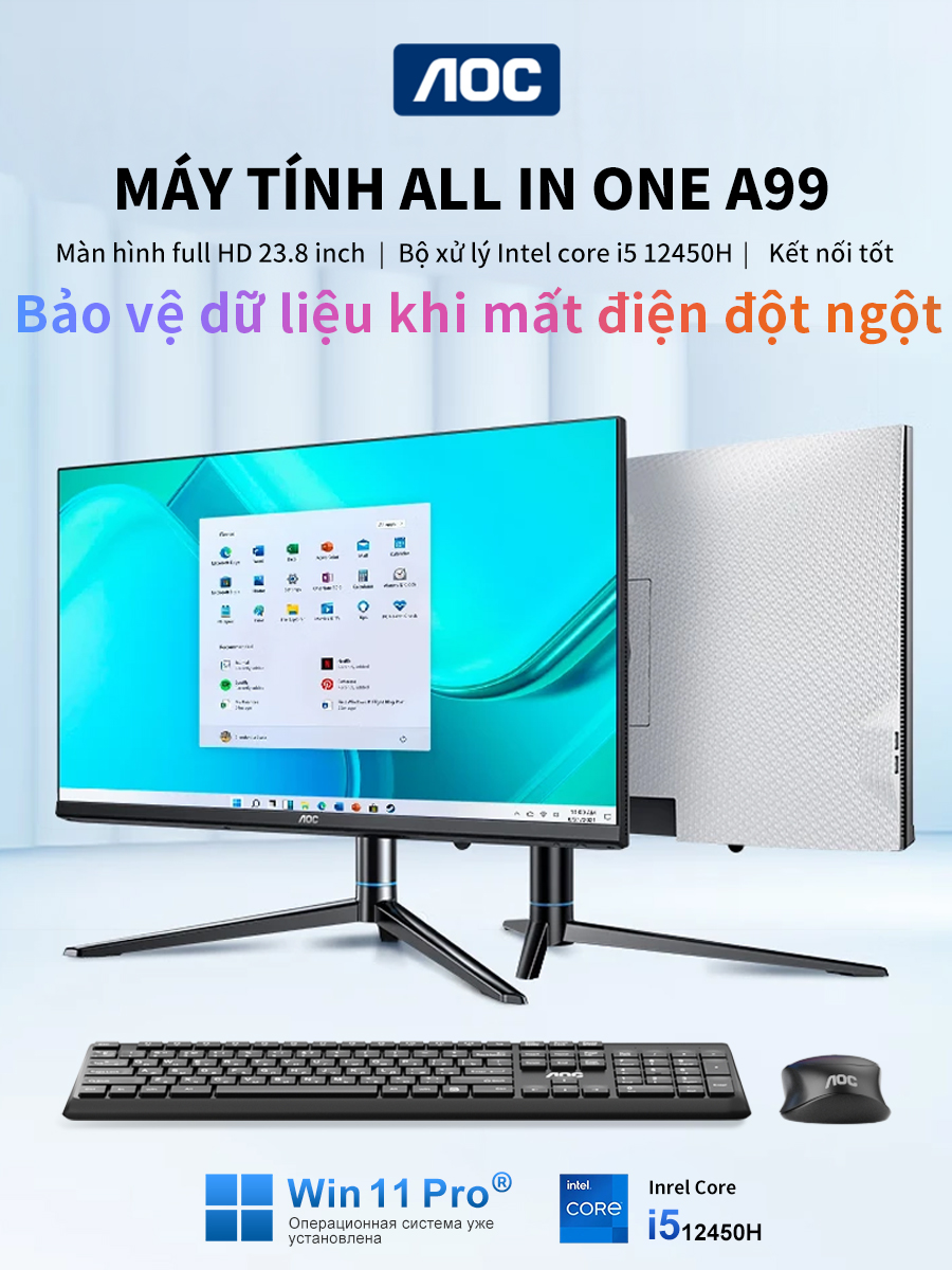 Máy tính All In One AOC A99 i5 - 12450H 16GB 512GB SSD Màn hình 23.8 Inch Pin UPS tháo rời