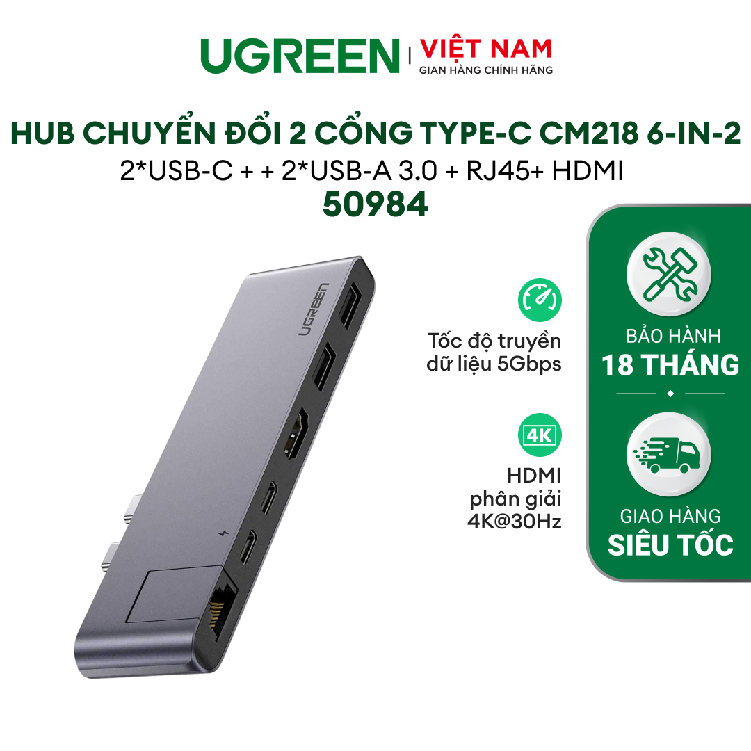 Hub mở rộng ugreen 50984 | chia type c sang hdmi/lan/hub usb 3.0 | vỏ hợp kim nhôm | bảo hành 18 tháng 1 đổi 1