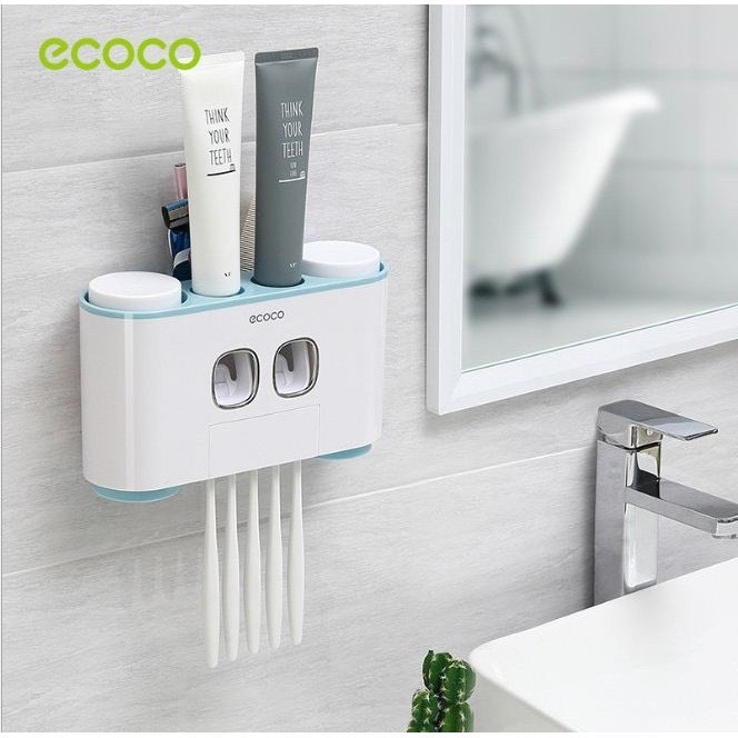 Bộ 2 nhả kem đánh răng tự động Ecoco, giá cài bàn chải đánh răng dán tường-Nhuabaohung