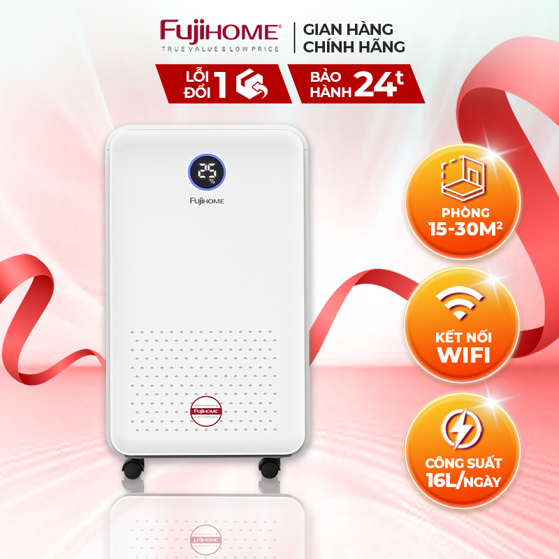 Máy hút ẩm dân dụng 16 lít/ ngày fujihome dh16w lọc không khí công suất 16l/ngày - công nghệ nhật bản - nhập khẩu chính hãng - bảo hành điện tử toàn quốc 24 tháng