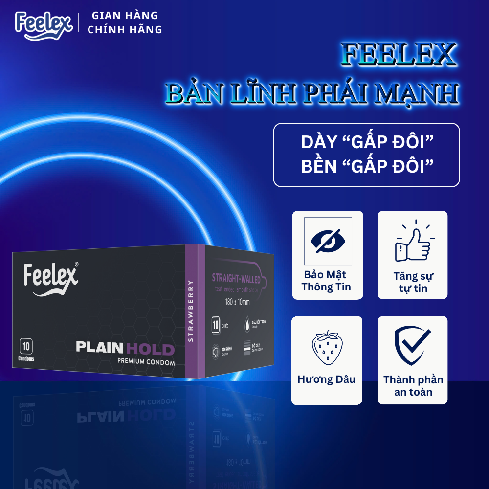  Bao cao su Feelex Plain Hold gấp đôi độ dày giúp giảm nhạy cảm hương dâu 
