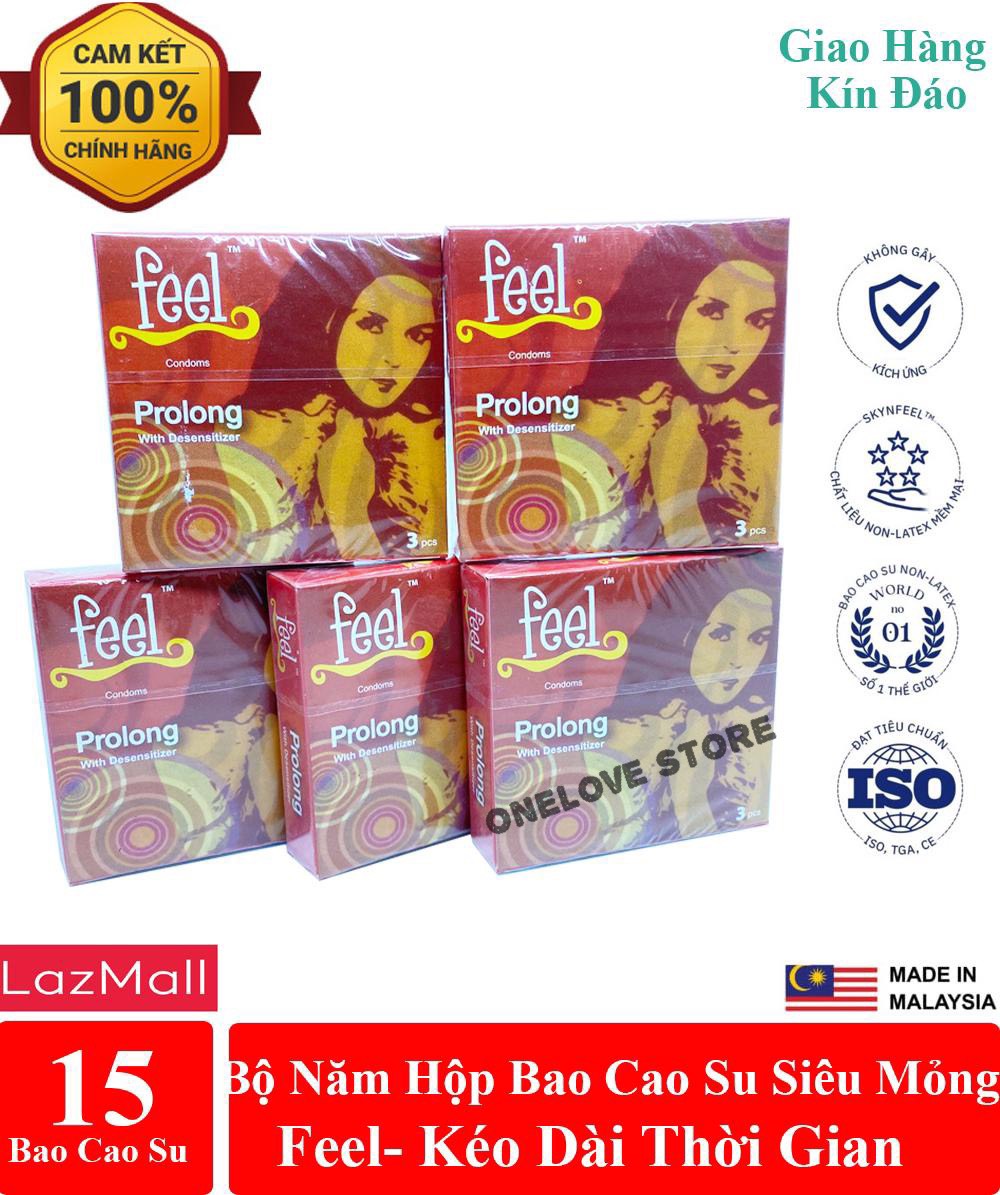 Combo 5 hộp Bao cao su Feel Prolong kéo dài thời gian quan hệ hộp 3 cái