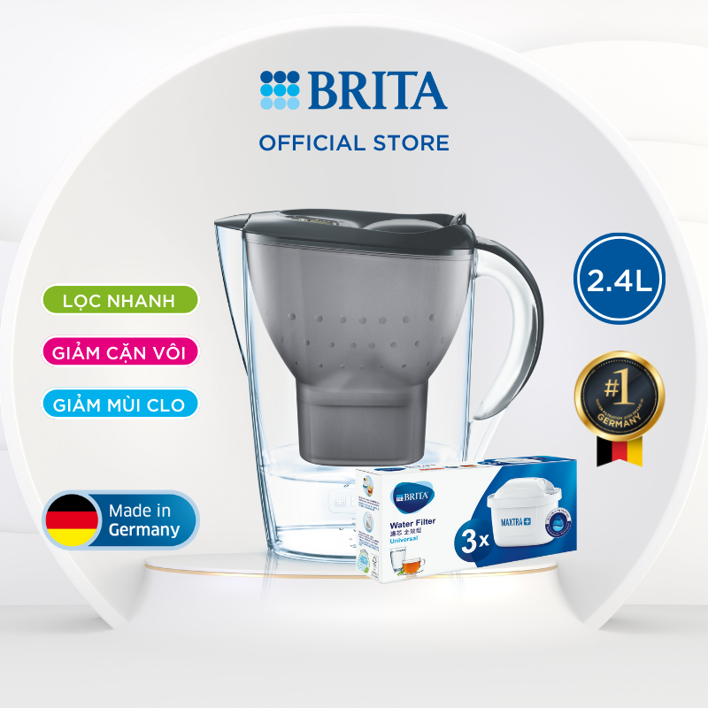 Combo bình lọc nước brita marella cool 2.4l kèm hộp 3 lõi lọc brita maxtra plus - hàng chính hãng