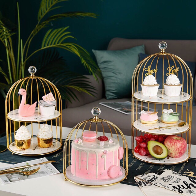 Khay bánh cupcake hình lồng chim , khay kệ đa năng lồng chim Huydecor