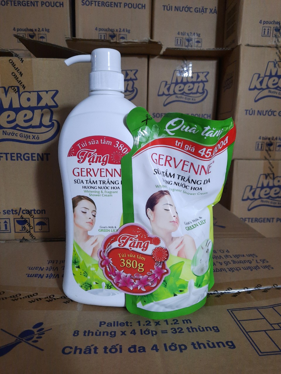 Gervenne - Sữa tắm trắng da hương hoa Lily xanh 900g + Tặng TÚI 350G